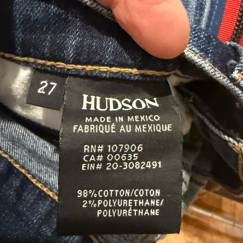 Hudson Jeans Blue Denim Side Zip Red Blue Ribbon Detail Size 27 Medium Wash - Picture 2 of 2